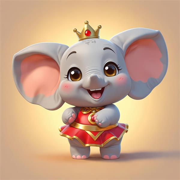 تصویر فیل دختر شاهزاده با تاج طلایی و لباس قرمز برای چاپ تابلوی کودک