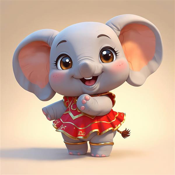فیل کوچک کارتونی دختر با لباس باله یا دامن چین‌دار قرمز و گوش‌های بزرگ