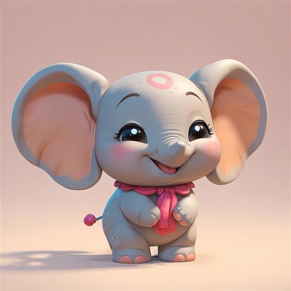 فیل عروسکی بانمک نشسته با شال گردن صورتی روی پس زمینه پاستلی