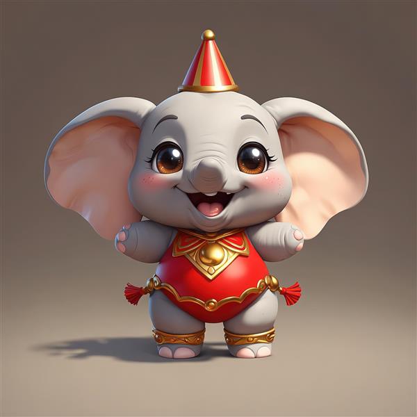 فیل فانتزی شاد با کلاه تولد سیرک قرمز و طلایی مناسب چاپ پوستر و تابلو