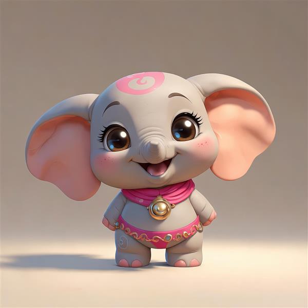 عروسک فیل کارتونی دخترانه بانمک با گردنبند و لباس صورتی برای دکور دیوار