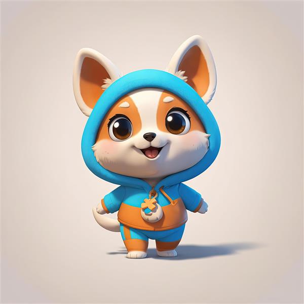 توله سگ کارتونی با لباس گرمکن آبی و نارنجی (هودی)
