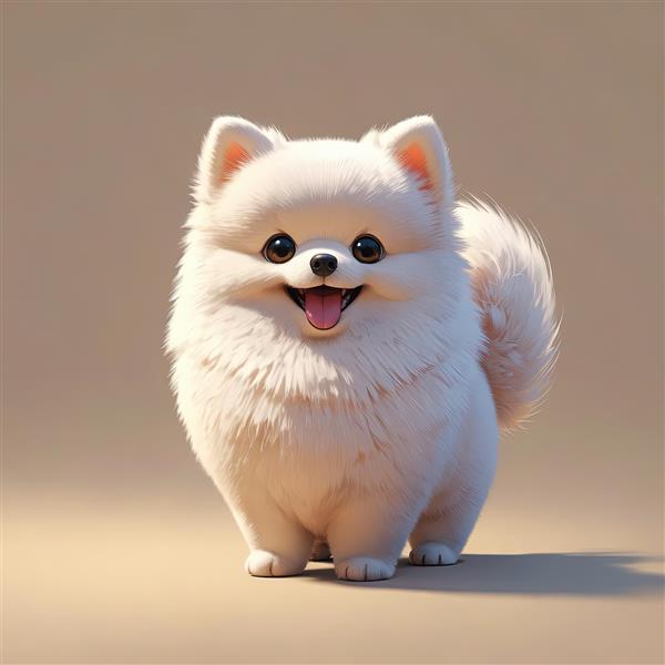 توله سگ سفید پشمالو پامرانین در استودیوی گرم و روشن