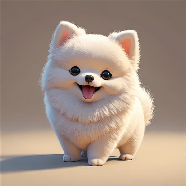 تصویر استوک توله سگ پامرانین سفید کارتونی با زمینه روشن