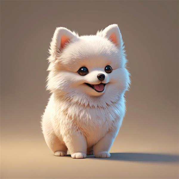 تصویر توله سگ پامرانین سفید کیوت با چشمان درخشان (اثر هنری دیجیتال باکیفیت بالا)