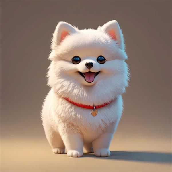 عکس سگ پامرانین سفید نشسته با قلاده قرمز ضخیم (تصویر کارتونی مناسب چاپ عریض)