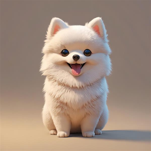 توله پامرانین سفید نشسته با لبخند ملیح (بسیار کیوت و باکیفیت، مخصوص دکوراسیون)