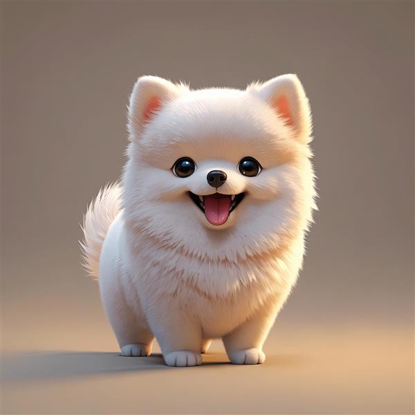 توله سگ پامرانین سفید کارتونی با لبخند شاد (مناسب چاپ تابلو کودک و دکور)
