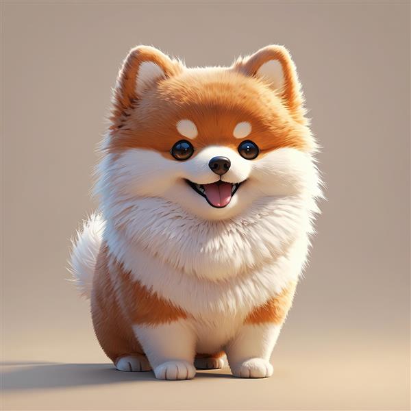 سگ پامرانین کارتونی با موهای سفید روی گردن و لبخند بزرگ