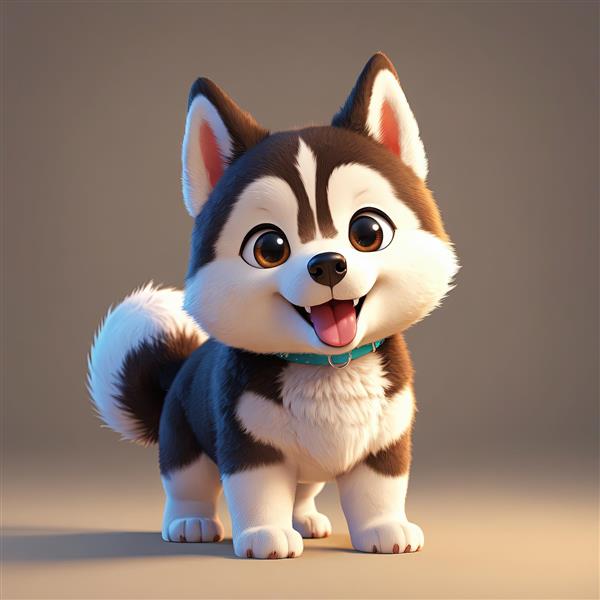 وکتور توله سگ هاسکی با یقه آبی و پلاک قلبی طلایی