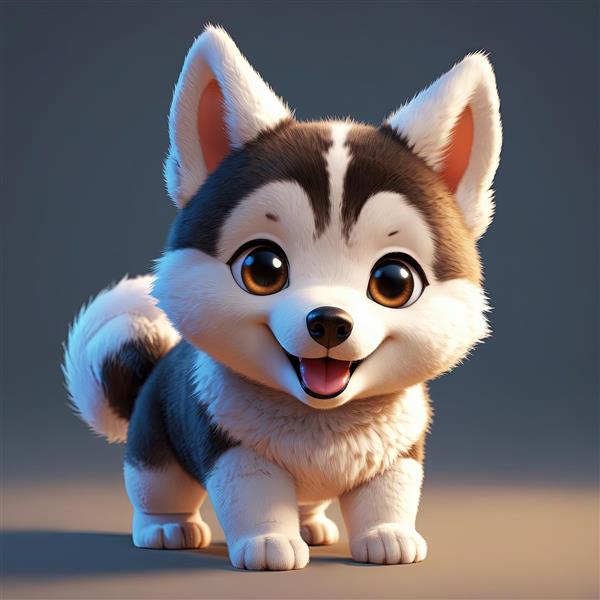 سگ هاسکی در حالت چهار دست و پا با پس‌زمینه تیره و نور ملایم