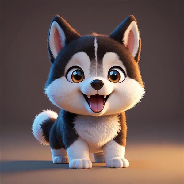 تصویر سگ هاسکی کارتونی با زمینه تیره و جزئیات گرافیکی بالا