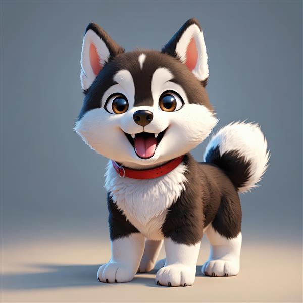 سگ هاسکی کارتونی ایستاده با یقه قرمز ساده و دم بالا