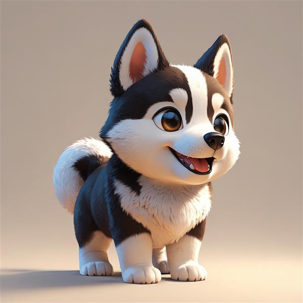 تصویر هاسکی کارتونی ایستاده با پاهای سفید و صورت شاد