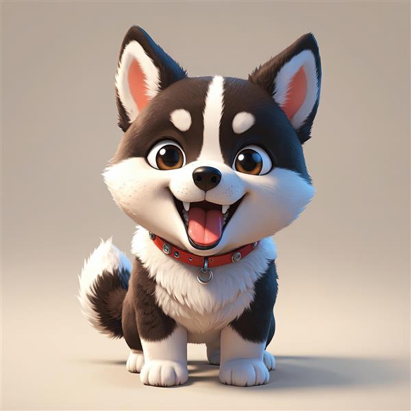 تصویر سگ هاسکی کارتونی نشسته با یقه قرمز و لبخند بزرگ
