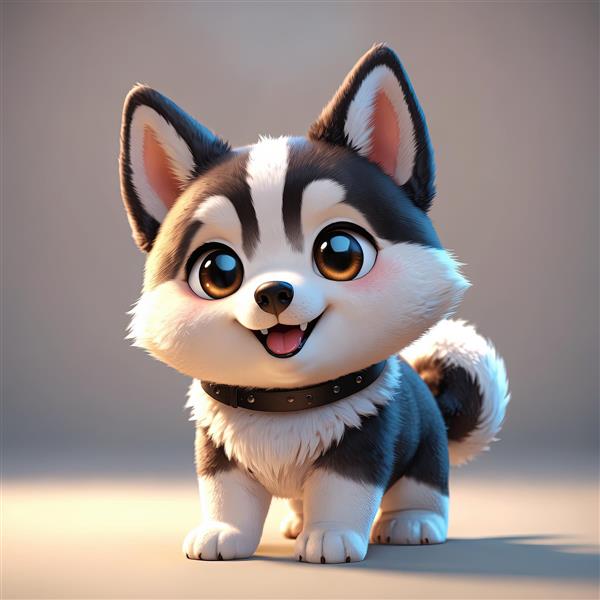 تصویر هاسکی کارتونی خندان در حالت ایستاده با یقه میخ‌دار