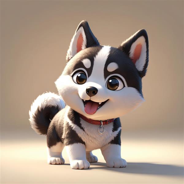 وکتور سگ هاسکی بامزه با یقه قرمز ساده و پس‌زمینه روشن