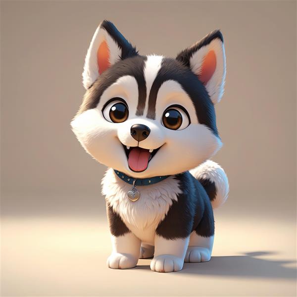 تصویر سگ هاسکی کارتونی بامزه با یقه آبی خالدار (کیفیت اورجینال)