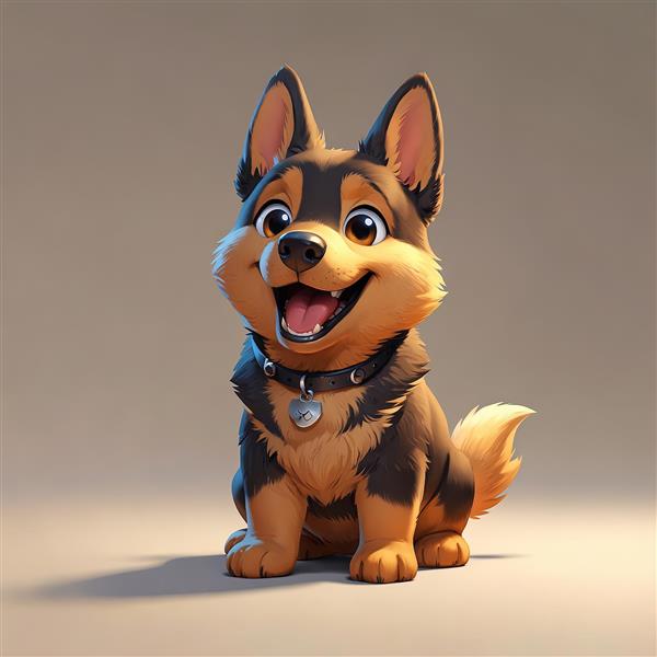 تصویر سگ ژرمن/کُرگی کارتونی نشسته با یقه مشکی و پلاک قلبی