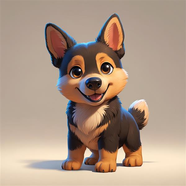 توله سگ ژرمن کارتونی شاد با لبخند و یقه نامرئی (آماده چاپ عریض)