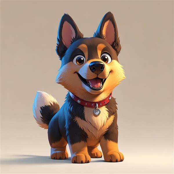 سگ ژرمن کارتونی با پاهای کوچک و یقه قرمز قلبی (استودیو شات)