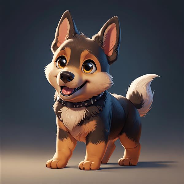 تصویر وکتور سگ ایستاده با نورپردازی هنری و پس‌زمینه تیره