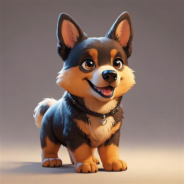 سگ ژرمن/کُرگی کارتونی شاد با یقه اسپرت و پلاک قلبی