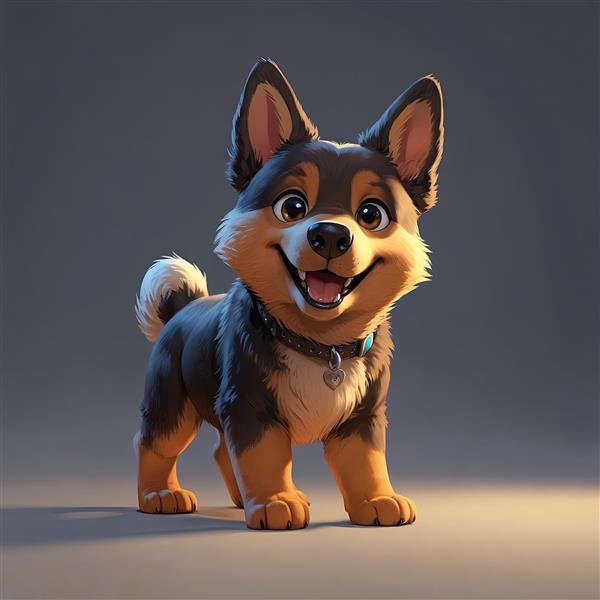 طرح اورجینال سگ بامزه کارتونی با یقه خالدار و پلاک قلبی