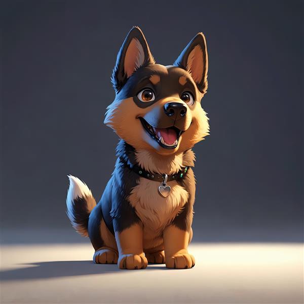 سگ ژرمن کارتونی کوچک نشسته با نورپردازی آبی (مناسب پوستر کودک)