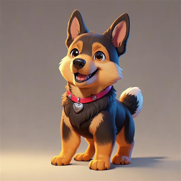 توله سگ کارتونی شاد با یقه صورتی و پلاک قلبی (تصویر اورجینال دکوراتیو)