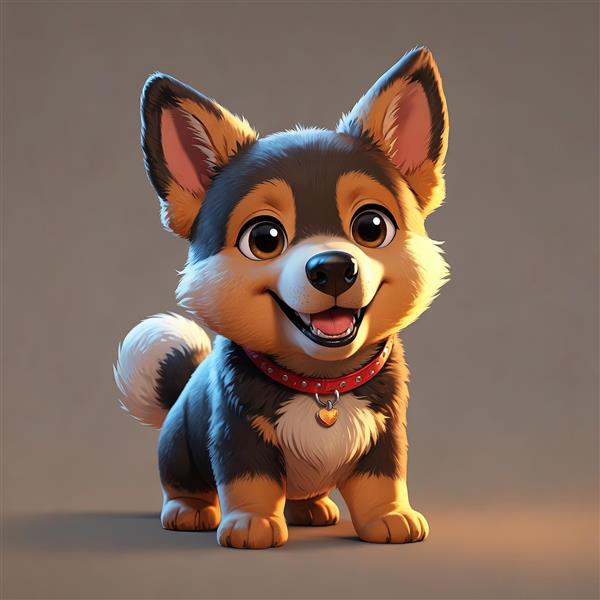 سگ بانمک با یقه قرمز و پلاک قلبی شکل روی زمینه ساده