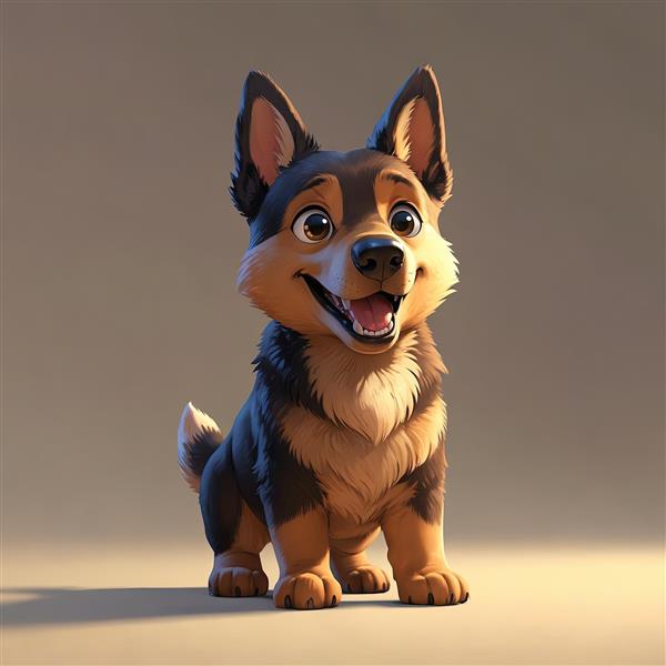 توله سگ کارتونی نژاد شپرد با رنگ‌های قهوه‌ای و مشکی (مناسب چاپ دکوراتیو)