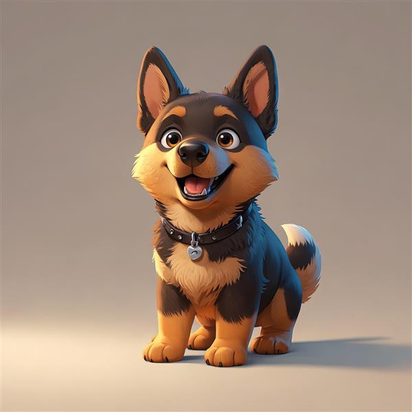 سگ ژرمن شپرد کارتونی ایستاده با زمینه تک رنگ و نورپردازی حرفه‌ای