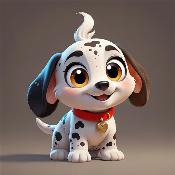 توله سگ دالمیشن کارتونی با یقه قرمز و گوش‌های مشکی (تصویر استوک)