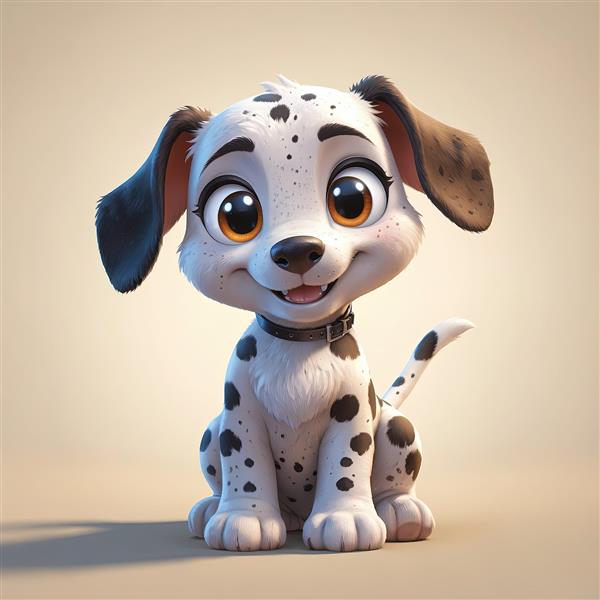 سگ خالدار دالمیشن کارتونی بامزه در حالت نشسته (تصویر باکیفیت)