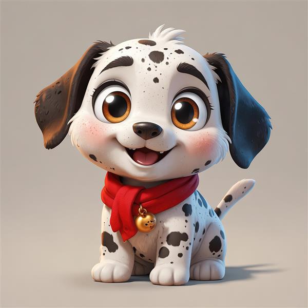 وکتور سگ دالماسین با شال گردن قرمز و زنگوله طلایی، برای چاپ‌های فانتزی