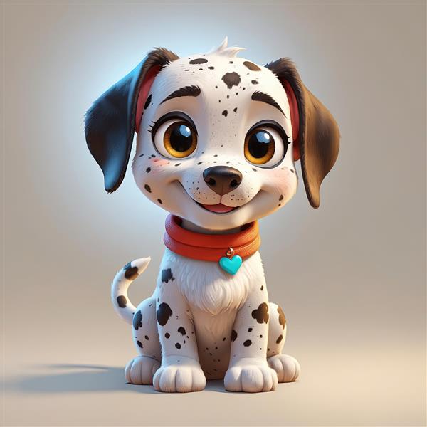 تصویر سگ دالماسین با شال گردن قرمز و آویز قلب آبی برای پوستر