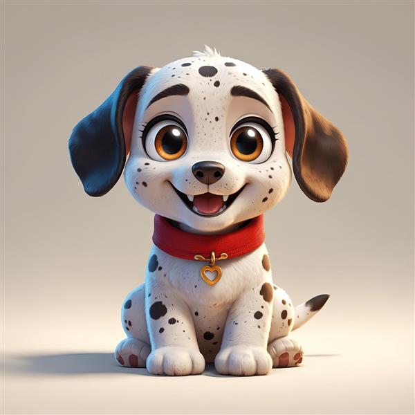 وکتور سگ دالماسین با پس زمینه روشن، قلاده قرمز و آویز قلب طلایی