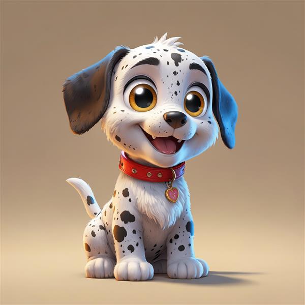 تصویر گرافیکی سگ دالماسین شاد با قلاده قرمز و زبان بیرون برای چاپ