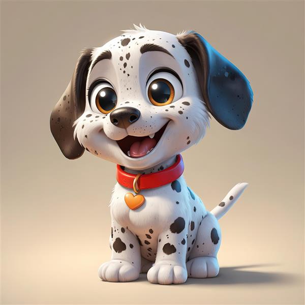 وکتور سگ دالماسین خندان با قلاده قرمز و آویز قلب، مناسب تابلو اتاق کودک