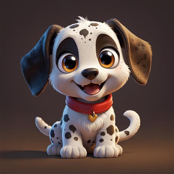 تصویر سگ دالماسین کارتونی با پس زمینه تیره و قلاده قرمز و آویز قلب