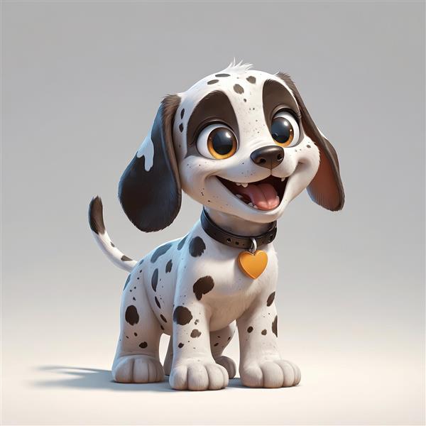 وکتور سگ دالماسین بامزه با قلاده مشکی و آویز قلب، در حال ایستادن