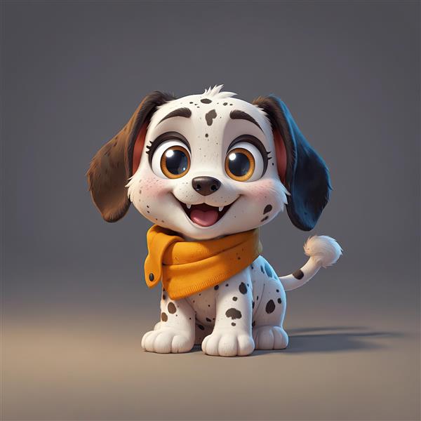 وکتور سگ دالماسین بامزه با شال گردن نارنجی و خال‌های سیاه برای چاپ