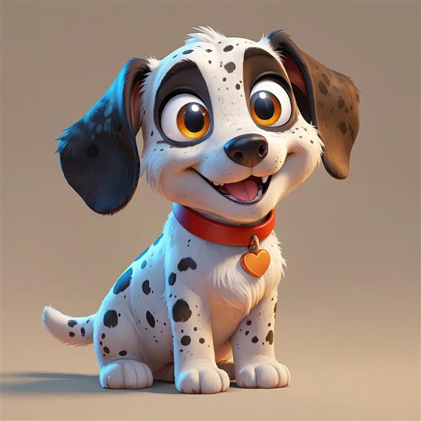 وکتور سگ دالماسین خندان با خال‌های سیاه، قلاده قرمز و آویز قلب برای پوستر