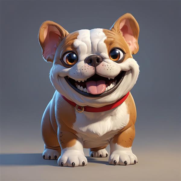 وکتور سگ بولداگ شاد، با دهان باز و قلاده قرمز، کیفیت بالا برای چاپ