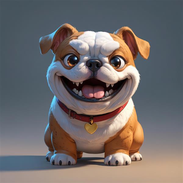 استیکر سگ بولداگ خندان با قلاده قرمز و آویز قلب طلایی