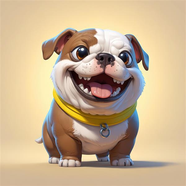 وکتور سگ بولداگ بامزه با دهان باز، زبان بیرون و قلاده زرد رنگ