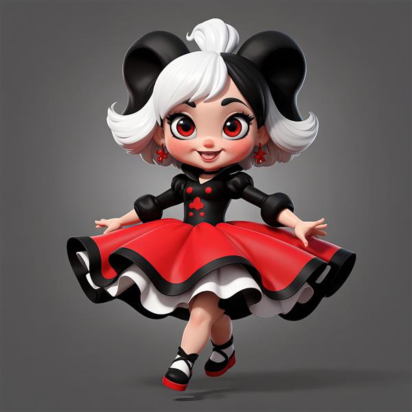 تصویر دختر کارتونی با استایل و لباس قرمز و مشکی