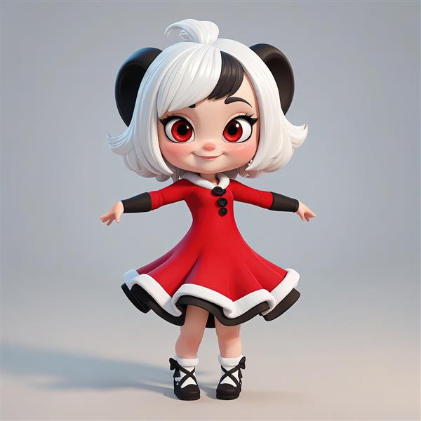 دانلود طرح اورجینال دختر با گوش‌های پاندا و لباس قرمز ساده، مناسب چاپ