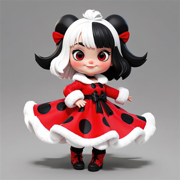 طرح باکیفیت دختر کارتونی با موی دو رنگ و پالتوی قرمز خالدار خزدار